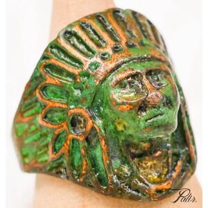 Indian Headdress Ring Patina Finish Tribal Boho Statement Gift Men Women Size 10